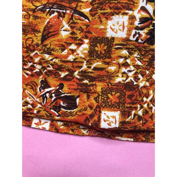 1990s ISAAC MIZRAHI Orange & Brown Island Tiki Print Faux Wrap Mini Skirt. S - Picture 6 of 10